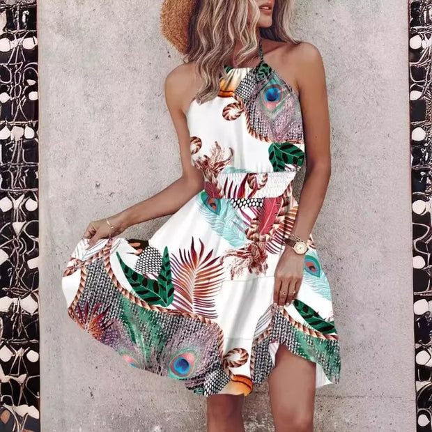 Elegant Floral Pleated H Shaped Midi Dress Female V Neck Puff Sleeve Waist Ruched Button Dresses Women Summer Dress