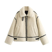 RARF Autumn New Women's European and American Style Artificial Fur Effect Motorcycle Jacket Coat with Fur Integration
