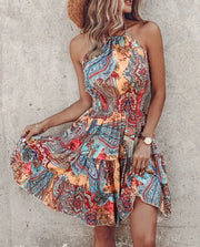 Elegant Floral Pleated H Shaped Midi Dress Female V Neck Puff Sleeve Waist Ruched Button Dresses Women Summer Dress