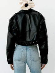 Leather Short Jacket with Belt Streetwear