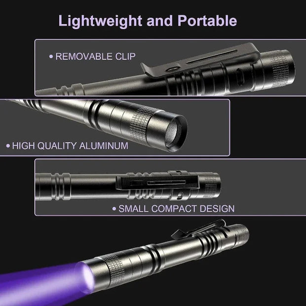Ultraviolet Torch With Pen Clip Portable AAA Batteries