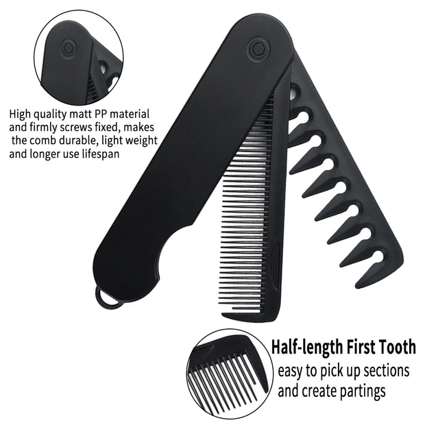 New 2 in 1 Pocket Folding Combs Plastic Wide Tooth Oil Head Comb Beard Combing Barber Hair Clipper Comb Salon Hair Styling Tools