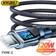 120W Type C to Type C Cable Phone Super Fast Charging Cable With LED Display USB To Type-C Data Cord For huawei oppo vivo