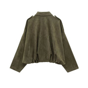 PB&ZA 2025 Women Faux Suede Collared Jacket with Shoulder Straps Loose Fit Stylish