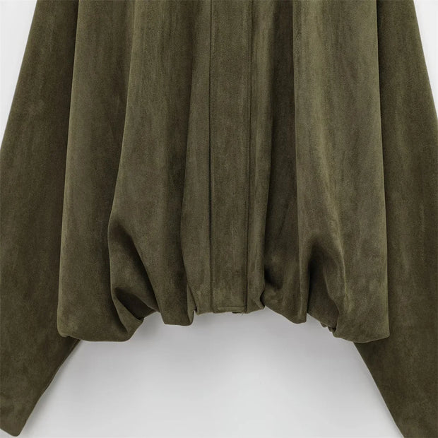 PB&ZA 2025 Women Faux Suede Collared Jacket with Shoulder Straps Loose Fit Stylish