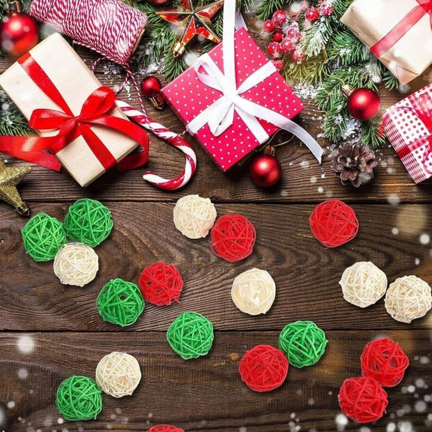 30 Pcs Christmas Rattan Balls Decorations Christmas Wicker Balls Decorative For Christmas Home Decor DIY Vase Bowl Filler Ornament Table Decoration