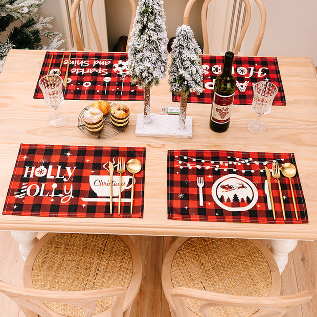 Christmas Plaid Print Placemats Tabletop Decorations
