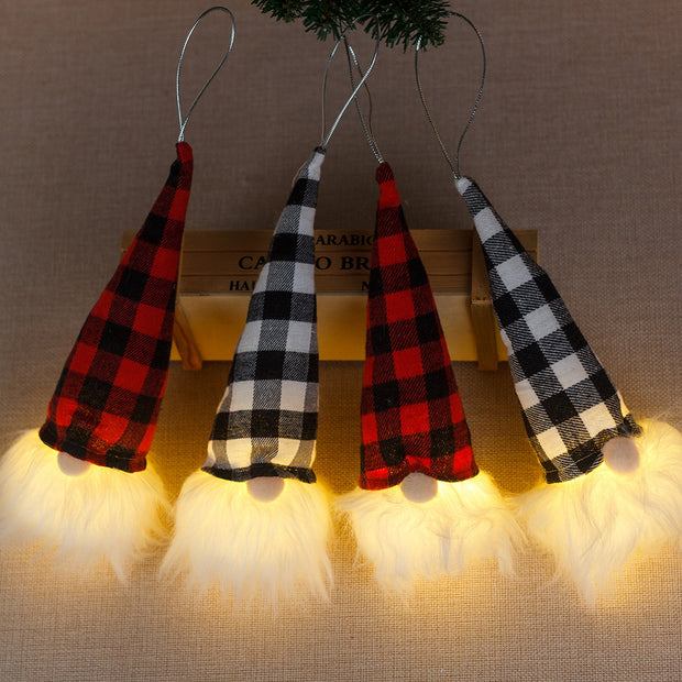Christmas Decorative Lamp Ornaments With Light-emitting Faceless Elderly Red Black White Plaid