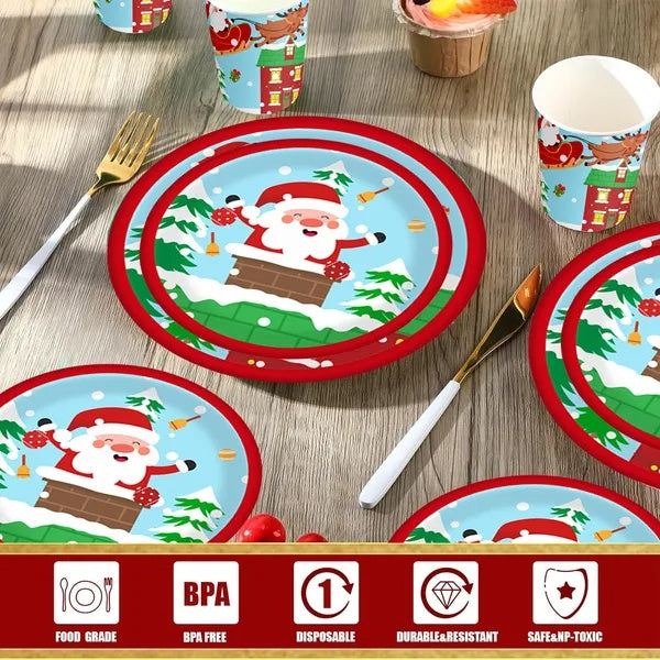 Christmas Paper Plates And Cups Set Decorations For 10 Guests Santa Claus Elk Pattern Plates And Cups
