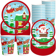 Christmas Paper Plates And Cups Set Decorations For 10 Guests Santa Claus Elk Pattern Plates And Cups