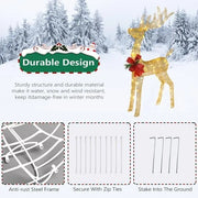 Lighted Christmas Reindeer Outdoor Decorations, Weather Proof 4ft Santa's Sleigh Reindeer Christmas Ornament Indoor Home Decor Pre-lit 90 LED Lights With Stakes, Zip Ties Secured