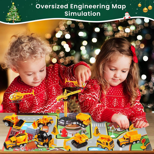 Advent Calendar Christmas Countdown Calendar For Kids, 24PCS Cartoon Engineering Vehicle Playset, Christmas Gifts Toys For 6  Year Old Boys And Girls