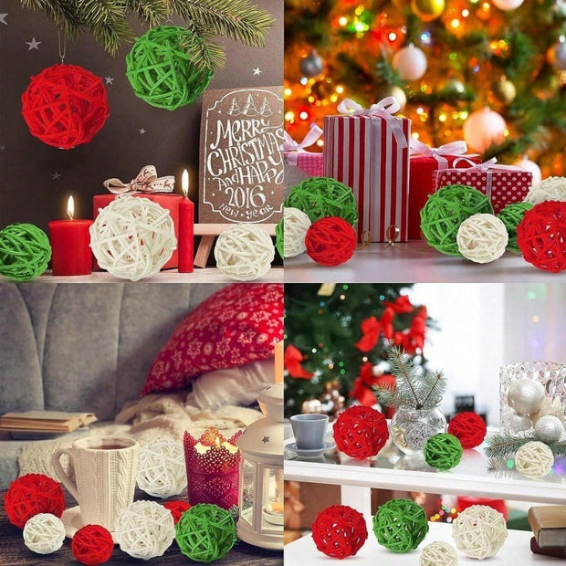 30 Pcs Christmas Rattan Balls Decorations Christmas Wicker Balls Decorative For Christmas Home Decor DIY Vase Bowl Filler Ornament Table Decoration